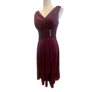 JESSICA HOWARD MAROON FORMAL KNEE LENGTH JEWELED WAIST DRESS WOMENS SIZE 6